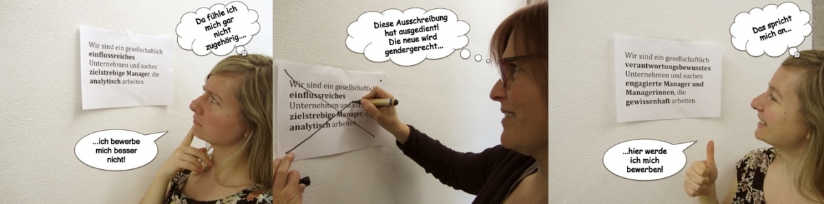 Die wahrgenommene Passung von Frauen auf Führungspositionen wird beeinflusst durch die Wortwahl in Stellenanzeigen. (Quelle: Professur für Forschungs- und Wissenschaftsmanagement, Technische Universität München)