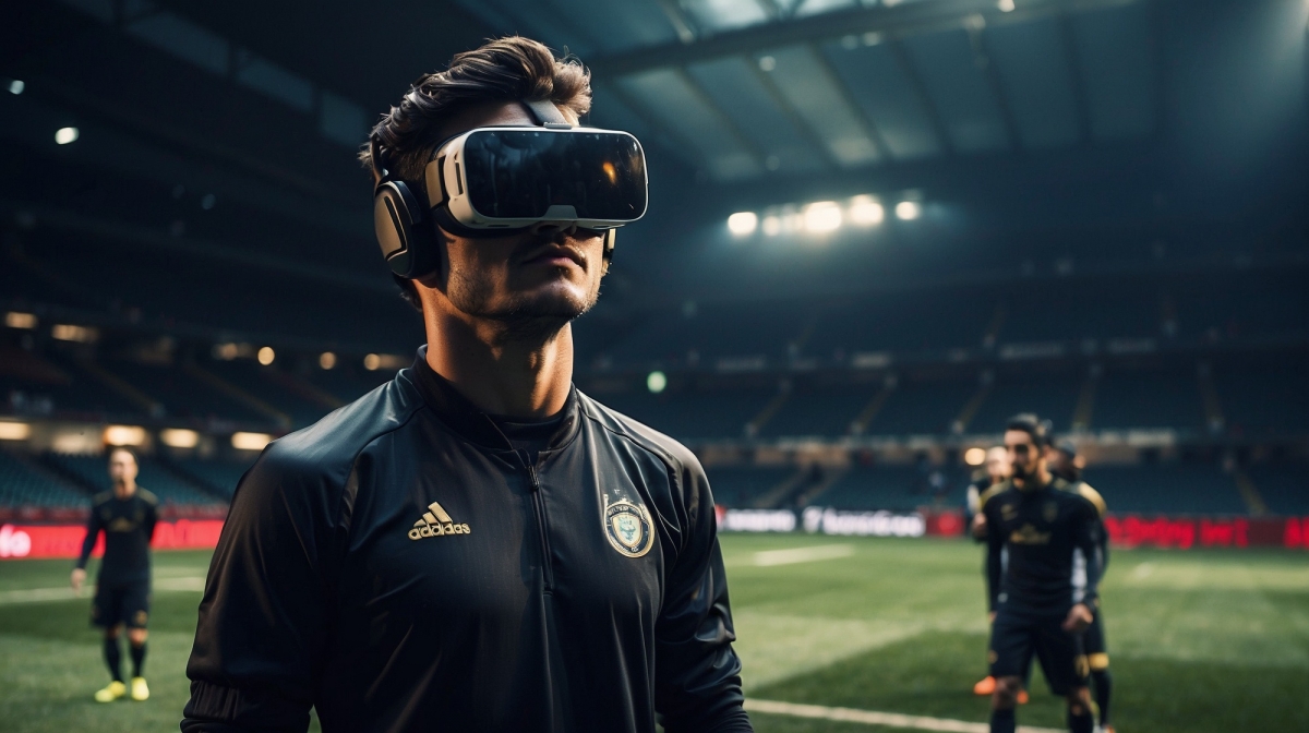 Abbildung 1: Virtual-Reality-Training eines Fußballspielers (KI-generiert). Abbildung 1: Virtual-Reality-Training eines Fußballspielers (KI-generiert).