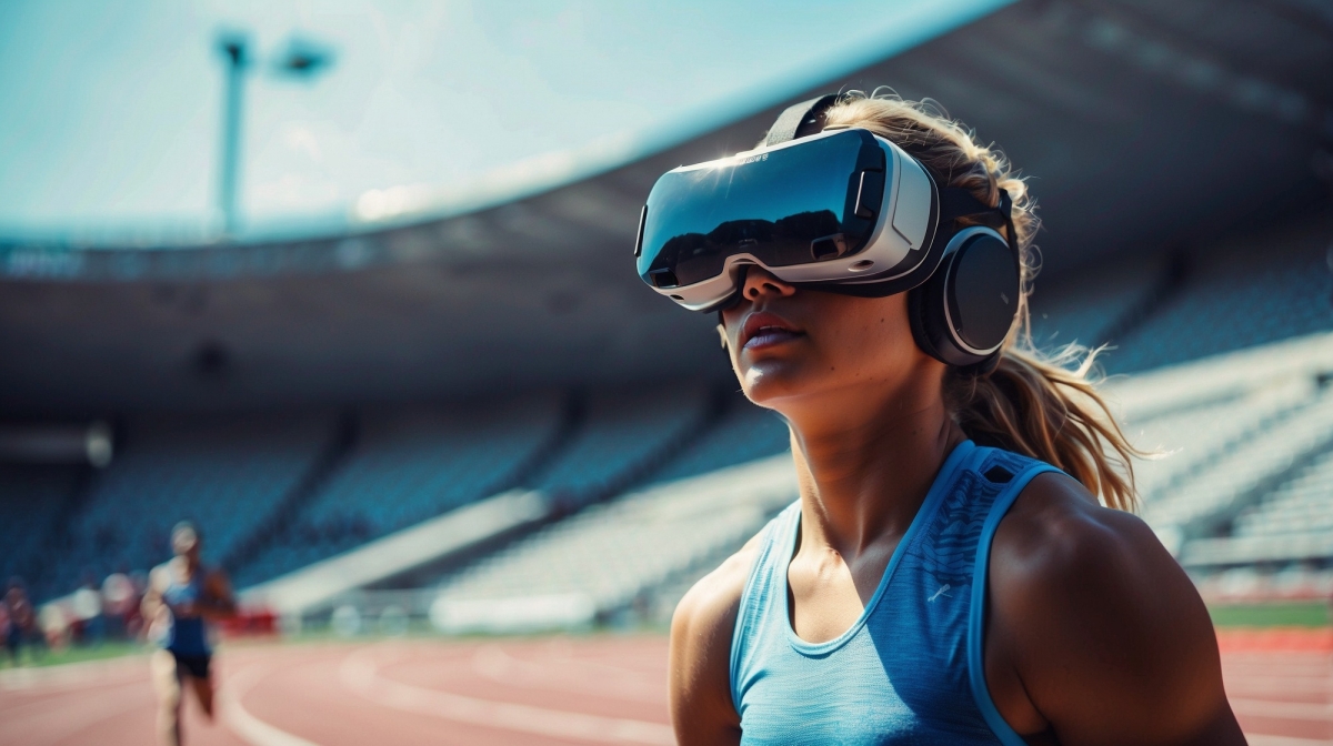 Abbildung 3: Virtual-Reality-Training einer Leichtathletin (KI-generiert). Abbildung 3: Virtual-Reality-Training einer Leichtathletin (KI-generiert).