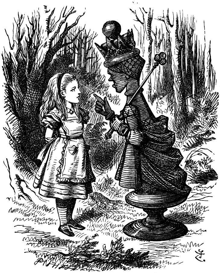 Red Queen von John Tenniel, via wikimedia commons https://commons.wikimedia.org/wiki/File:Tenniel_red_queen_with_alice.jpg?uselang=de (Lizenz: https://creativecommons.org/publicdomain/mark/1.0/deed.de)